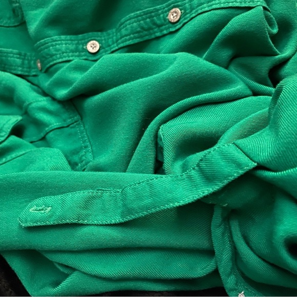 Abercrombie & Fitch Long Sleeve Lace Shoulder Emerald Green Y2K Button Shirt XS - Picture 8 of 10
